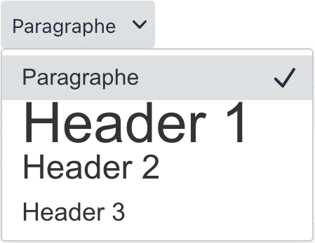 Menu des formats de texte