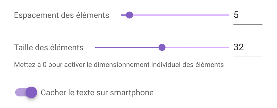 Options globales pour les boutons de la Barre de liens